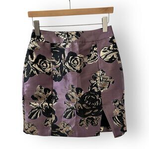 NWOT Topshop Mini Skirt Purple Floral Metallic Size 4